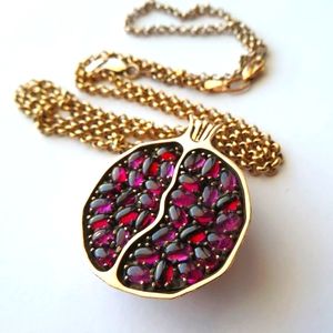 14K Yellow Gold Tourmalines Garnets Pomegranate Pendant On Chain Necklace